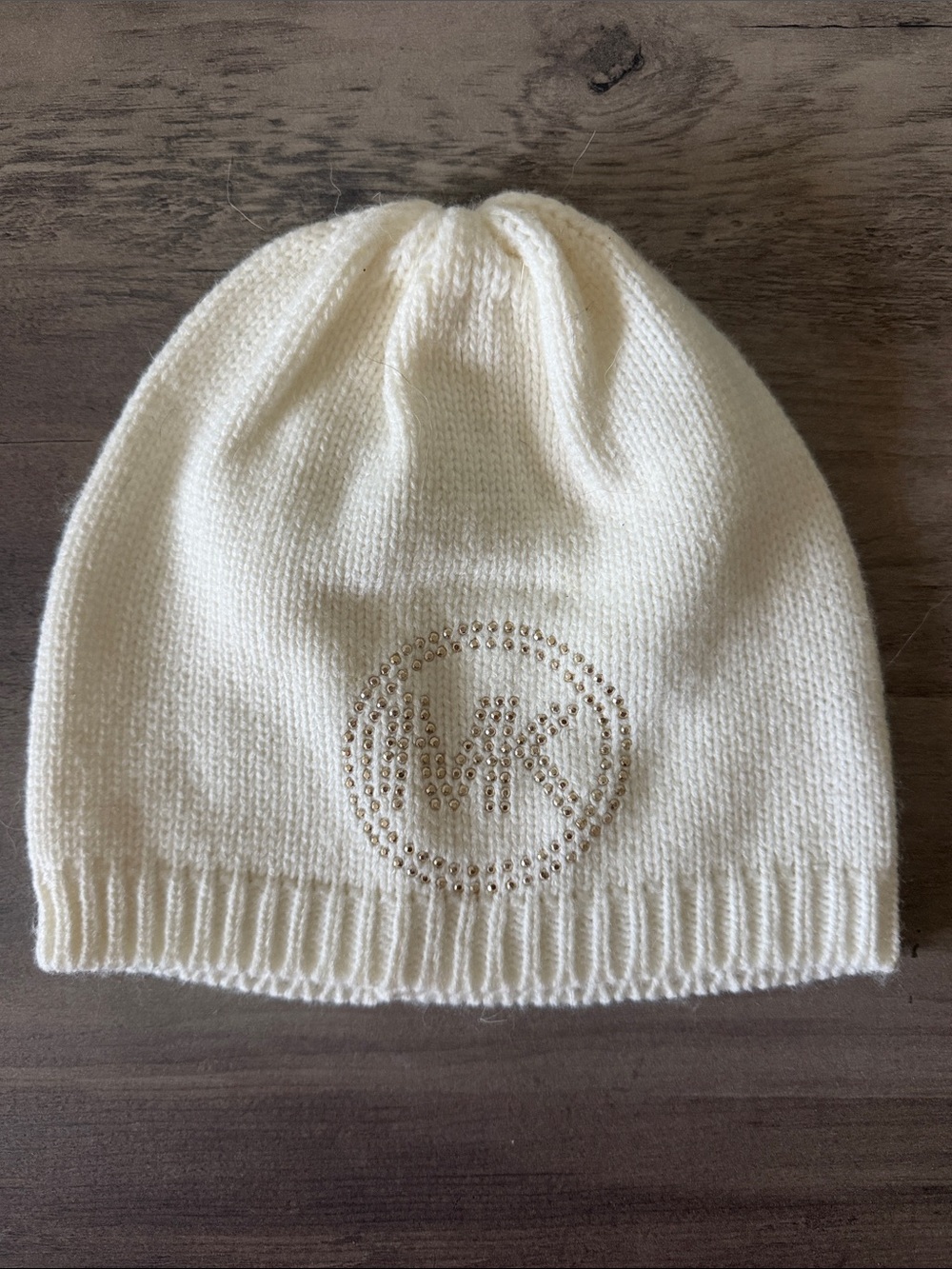 MICHAEL Michael Kors White Beanie with Studded MK Logo